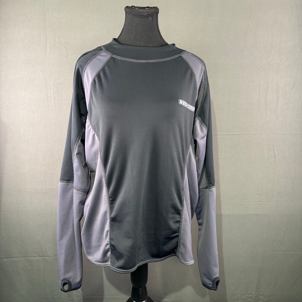 Seadoo BRP Sweater Men’s XL Pullover Rash Guard Thumb Holes Stretch Black Gray